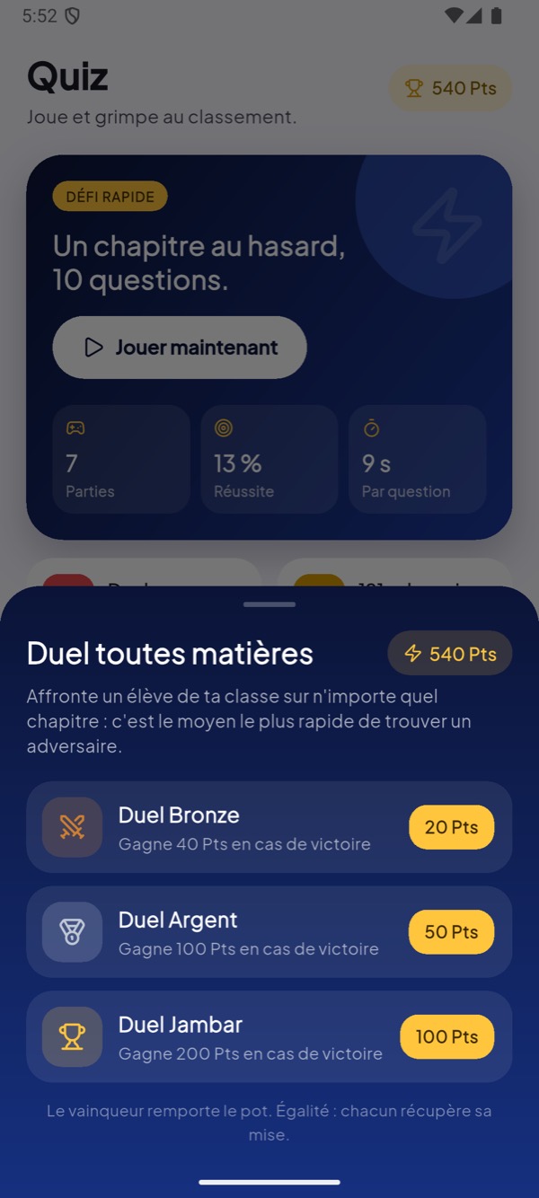 Choix de la mise d'un duel