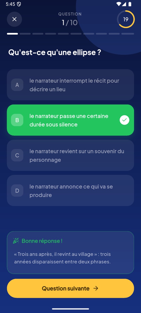 Question de quiz avec la bonne réponse expliquée